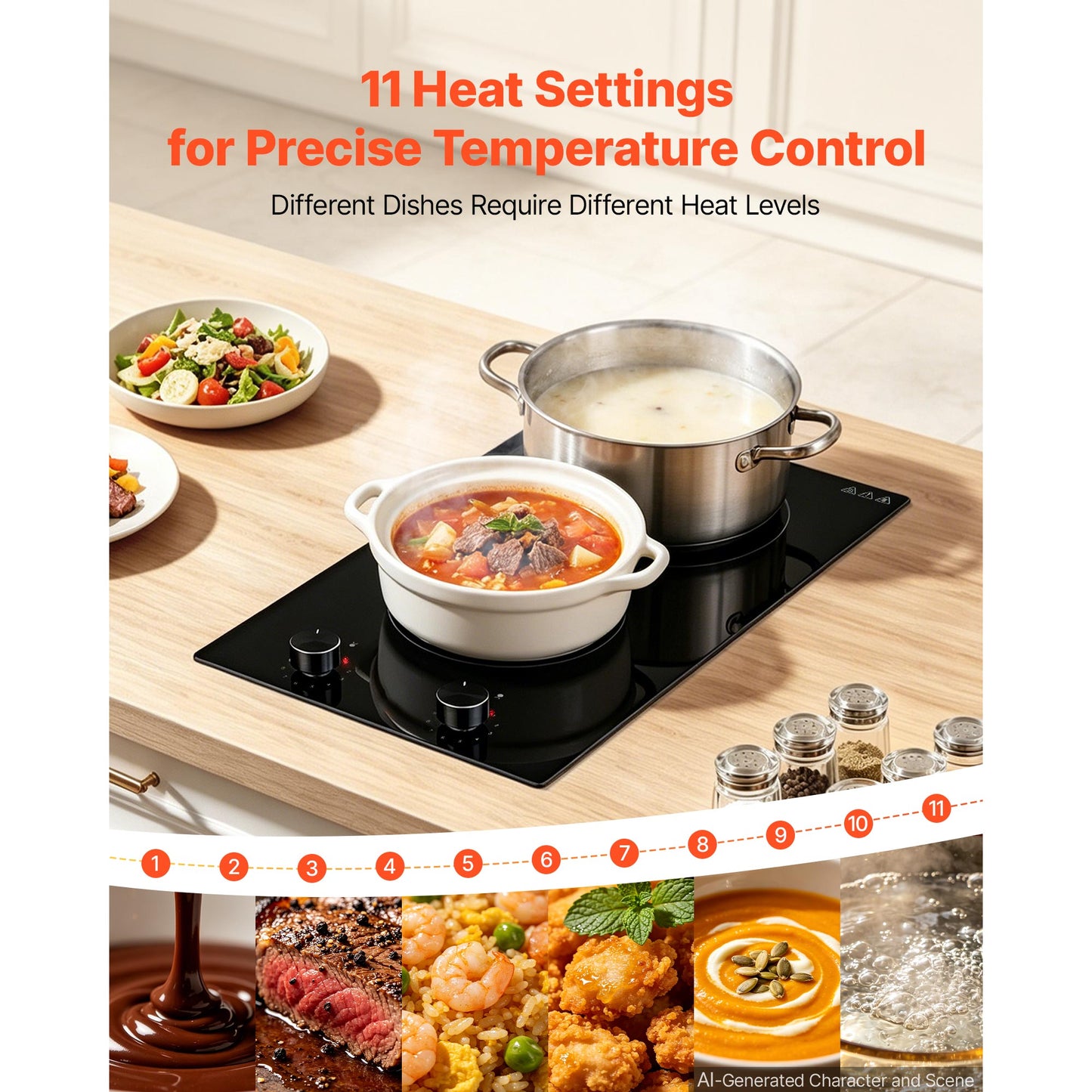 12" 2-Burner 1800W Electric Cooktop, 120V Knob Control – feature detail view