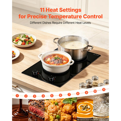 12" 2-Burner 1800W Electric Cooktop, 120V Knob Control – feature detail view