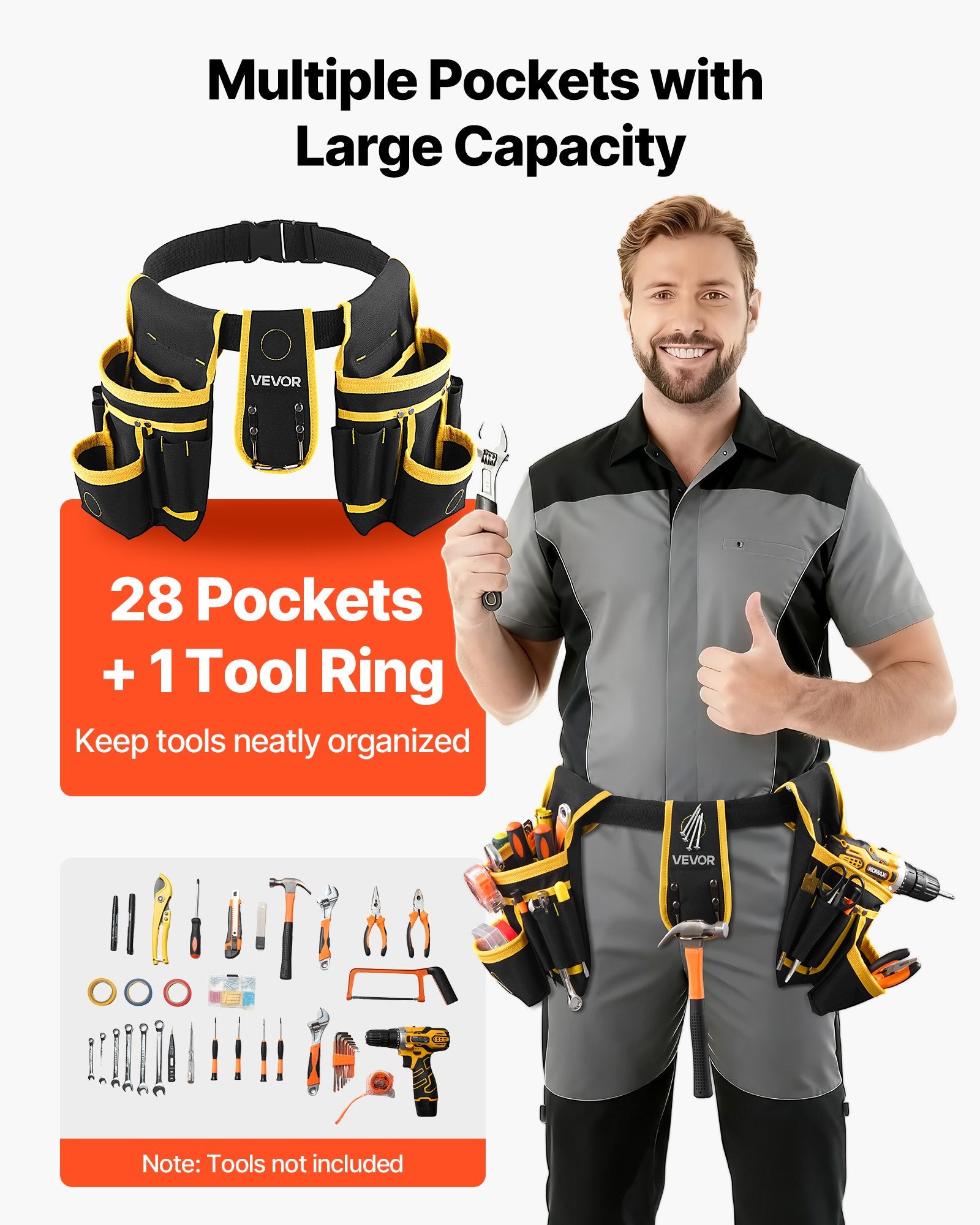 28-Pocket Magnetic Tool Belt & Pouch, Adjustable 31–48 in – in-use product view