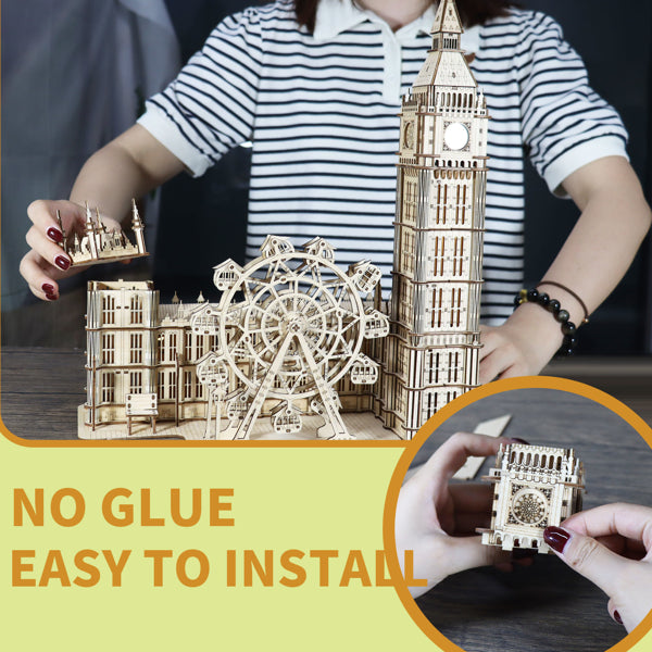 3D Wooden Big Ben Puzzle Clock | DIY Model Building Kit – feature detail view