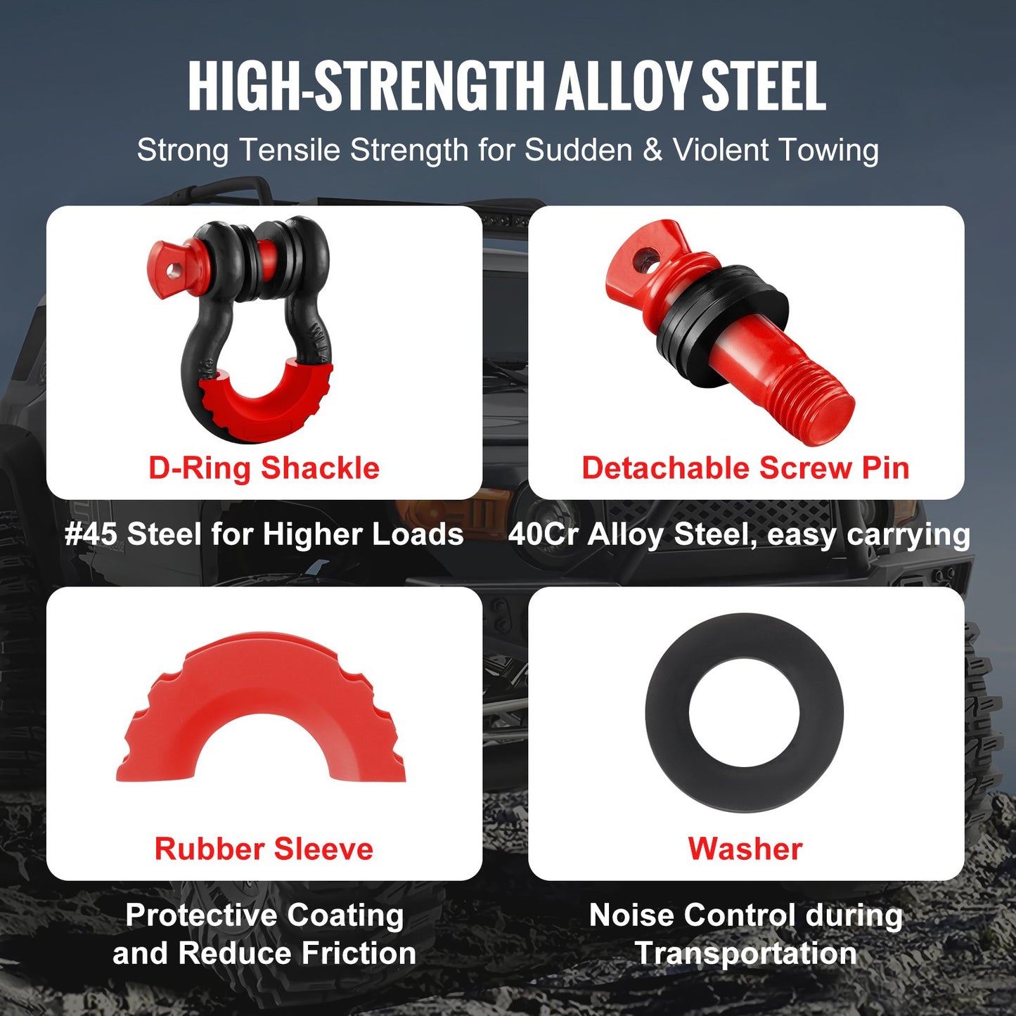3/4" D-Ring Recovery Shackles 2-Pack, 28.5-Ton Break Strength, Black – product detail view