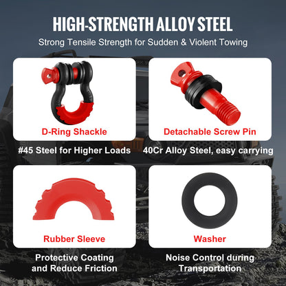 3/4" D-Ring Recovery Shackles 2-Pack, 28.5-Ton Break Strength, Black – product detail view