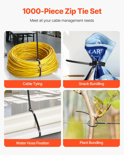 12" Cable Zip Ties, 1000-Pack, 50 lb Tensile Strength – alternate product view