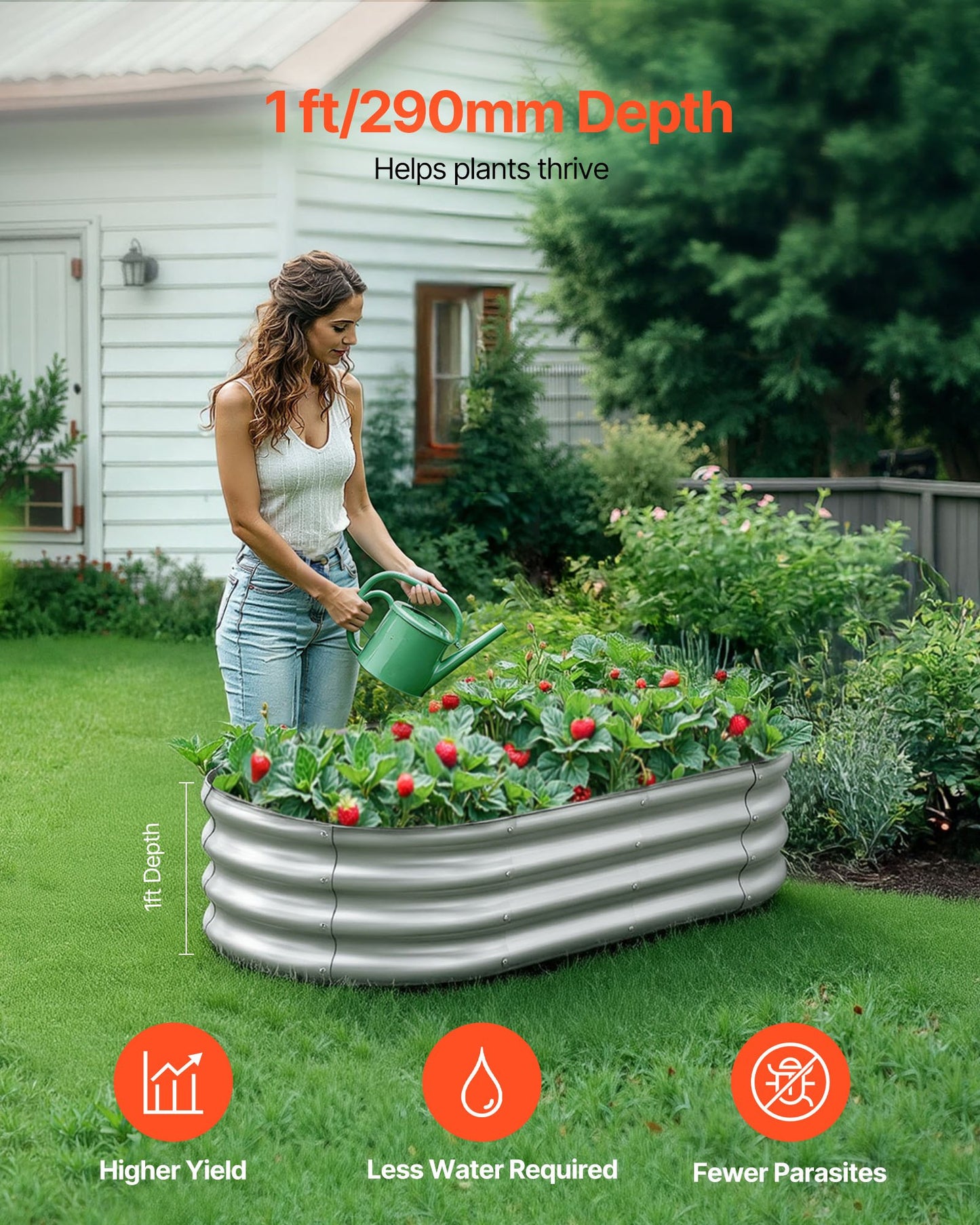 4 x 2 x 1 ft Galvanized Raised Garden Bed, Oval Open-Bottom Planter – alternate product view