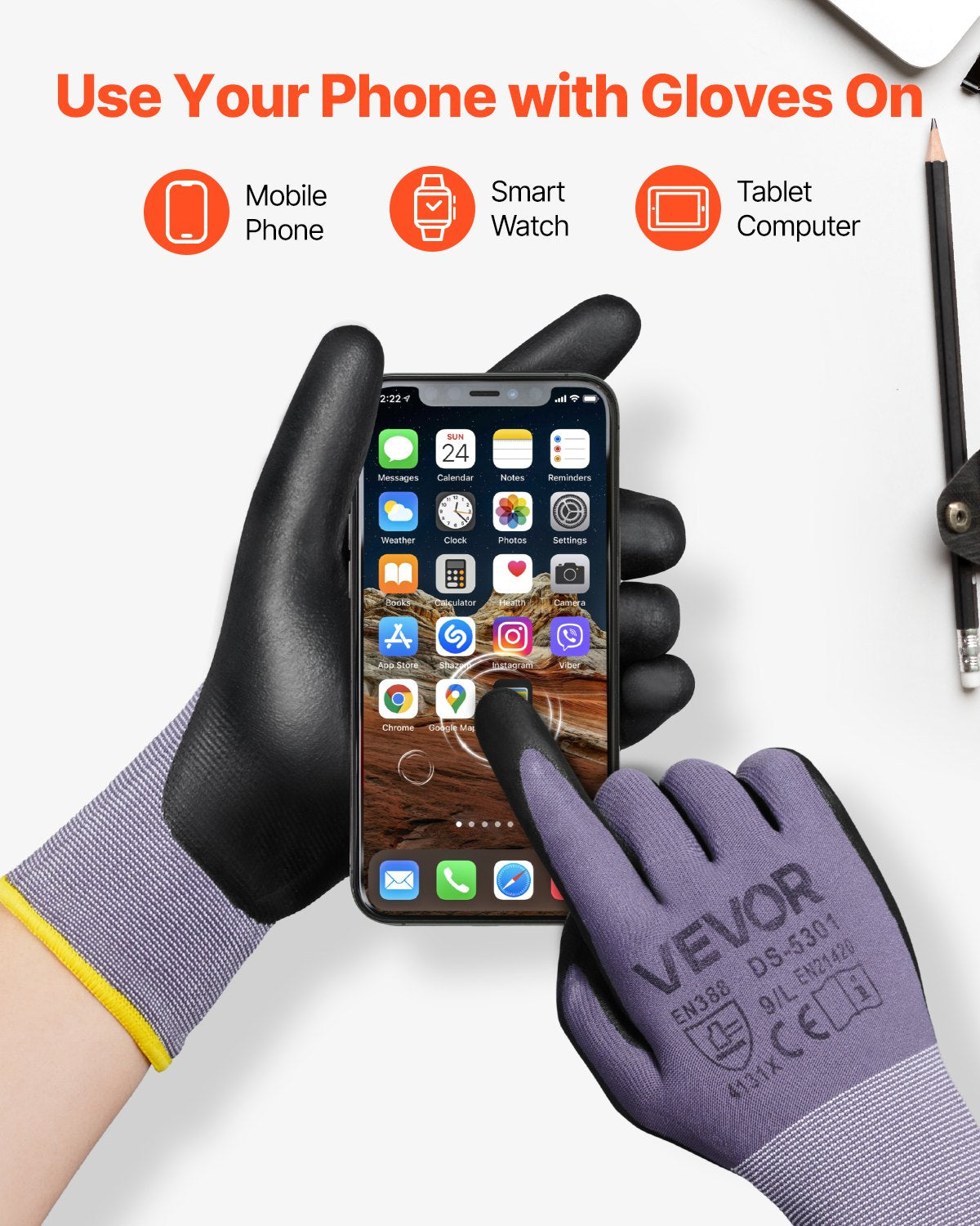 12-Pair Touchscreen Work Gloves – alternate product view