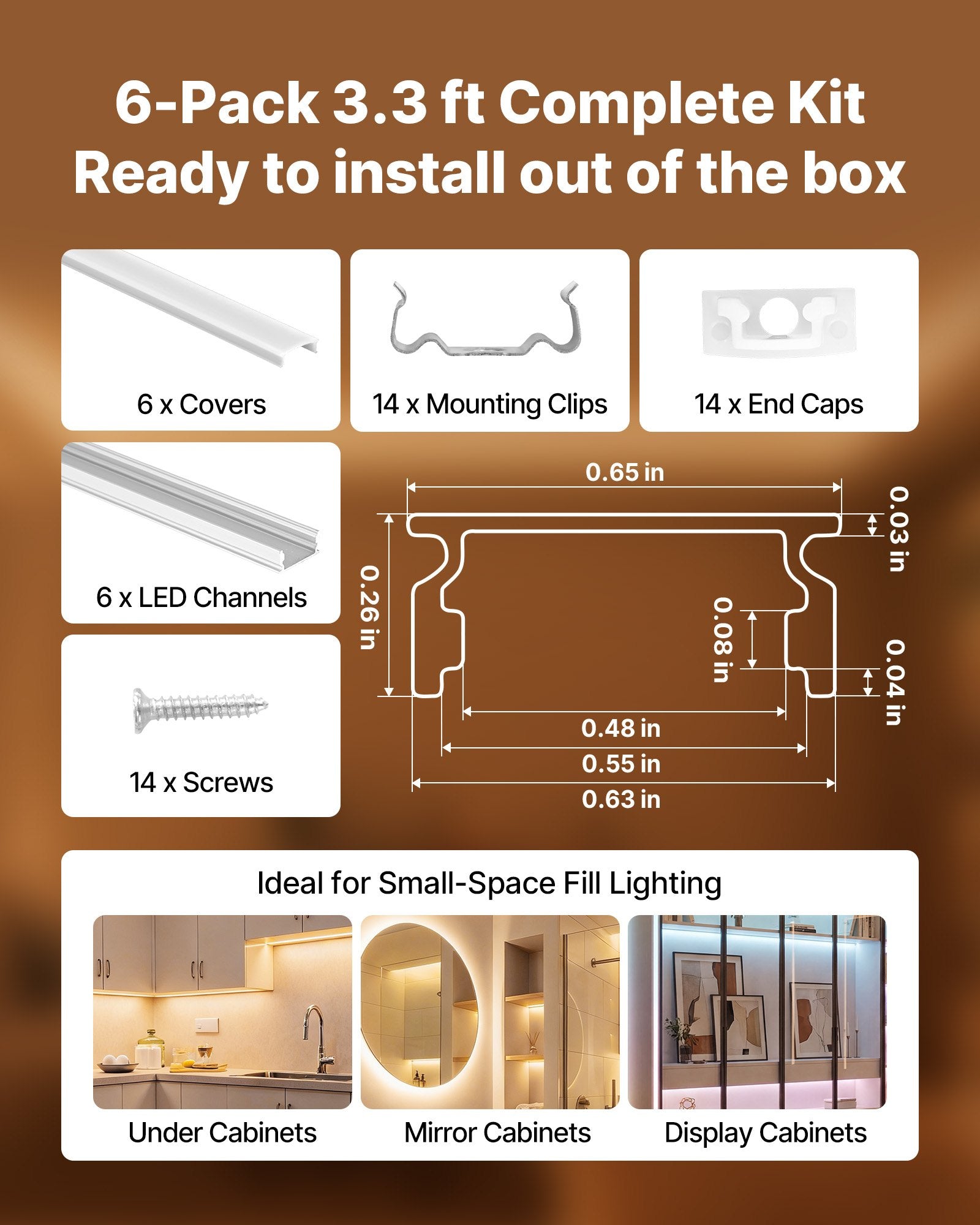 3.3 ft U-Shaped LED Aluminum Channels with Milky Covers, 6-Pack – feature detail view
