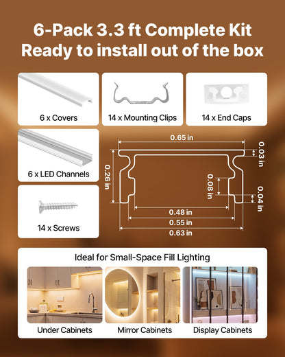 3.3 ft U-Shaped LED Aluminum Channels with Milky Covers, 6-Pack – feature detail view