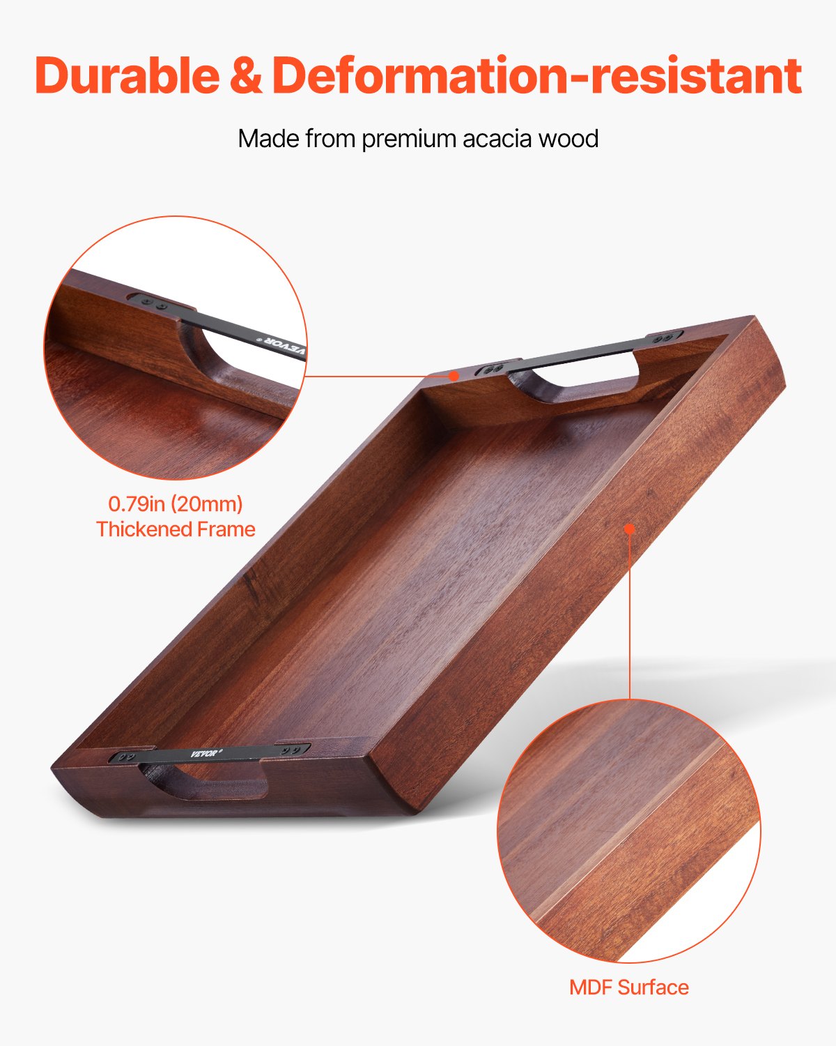 Acacia Wood Serving Tray 17 x 12.2 in with Handles – product detail view