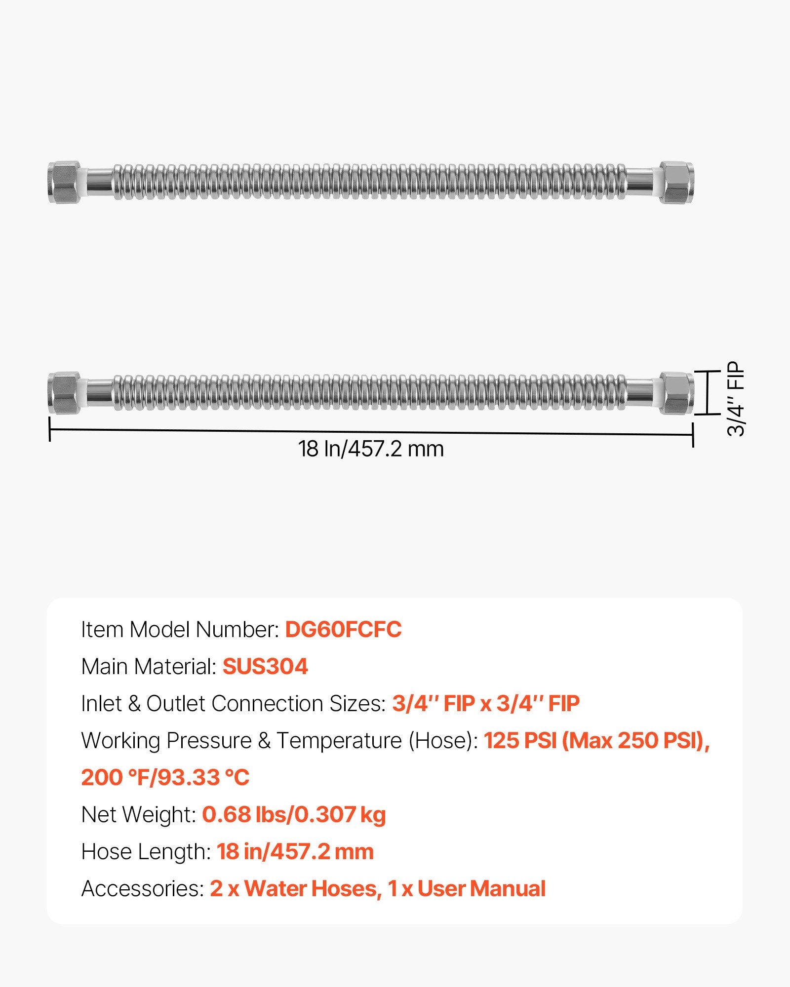 18" Water Heater Installation Kit with 3/4" FIP Flex Connectors – main product view