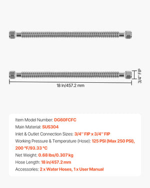 18" Water Heater Installation Kit with 3/4" FIP Flex Connectors – main product view