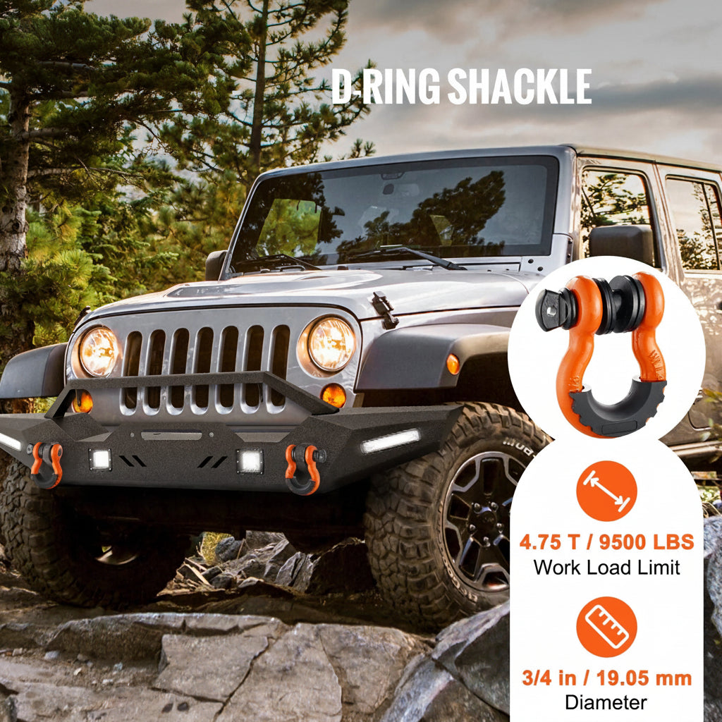 3/4" D-Ring Recovery Shackles 2-Pack, 28.5-Ton Break Strength, Orange – in-use product view