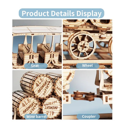 3D Wooden Wine Truck Puzzle Kit | DIY Brain Teaser Model – feature detail view