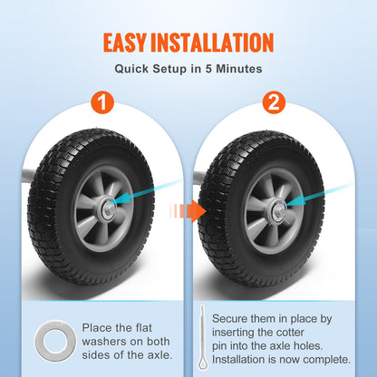 10" Flat-Free Solid PU Wheels 2-Pack for Carts & Hand Trucks – additional product view