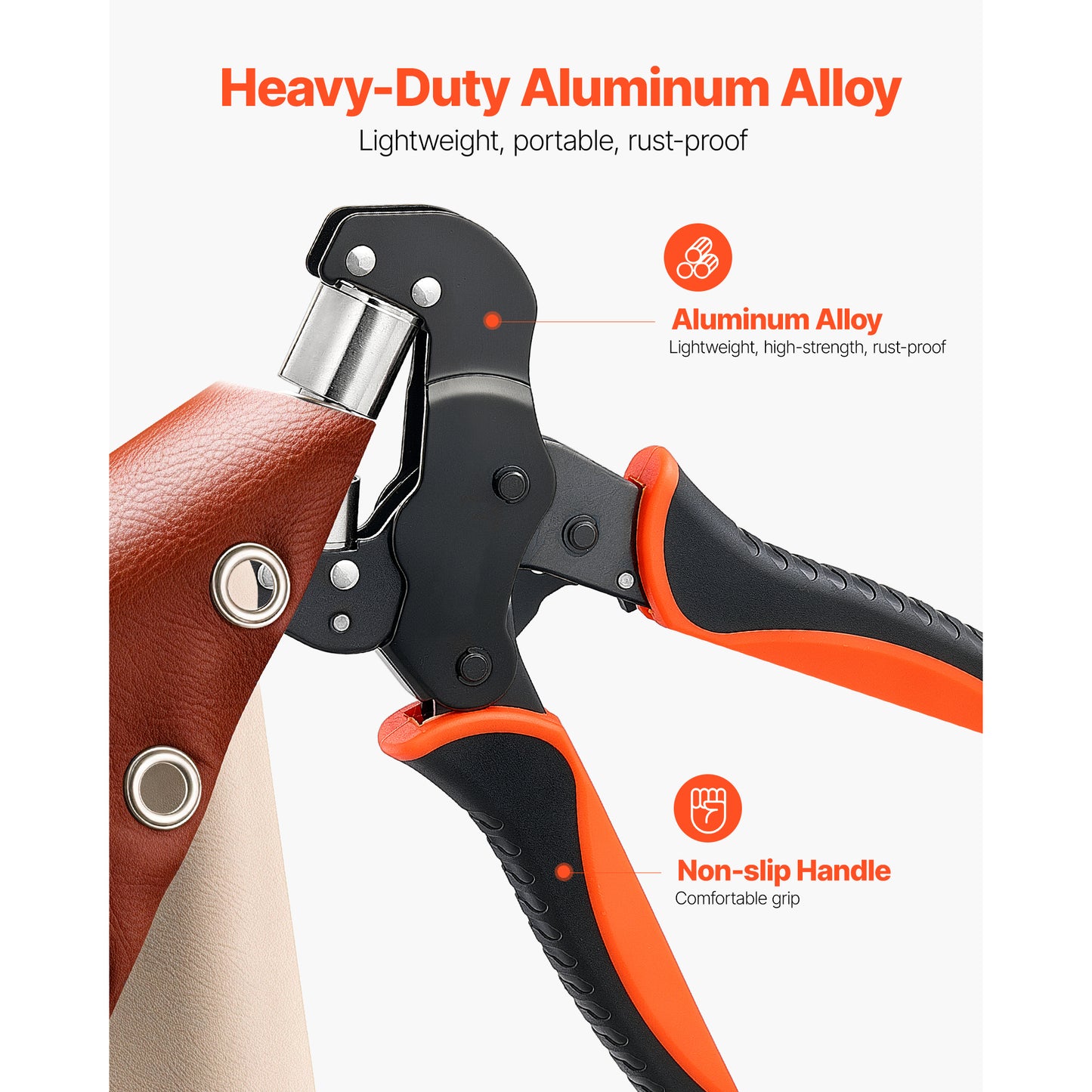 1/2" Grommet Tool Kit with 500 Silver Eyelets, Pliers & Hole Punch – feature detail view