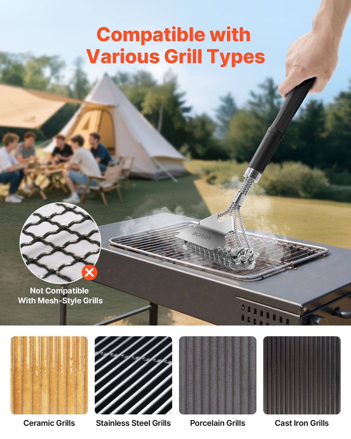 17" Bristle-Free Stainless Steel Grill Brush & Scraper for BBQ Grates – additional product view