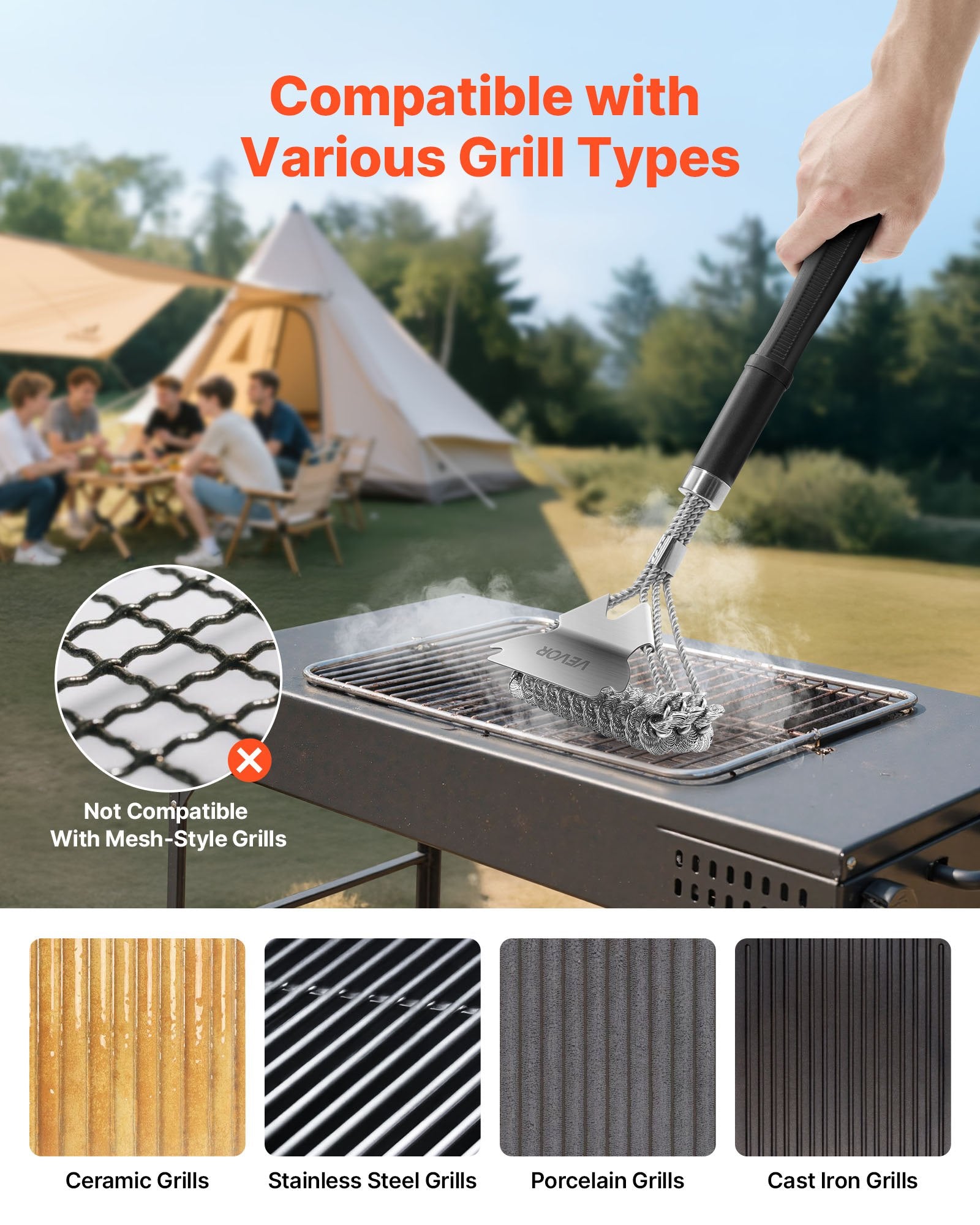 17" Bristle-Free Stainless Steel Grill Brush & Scraper for BBQ Grates – additional product view