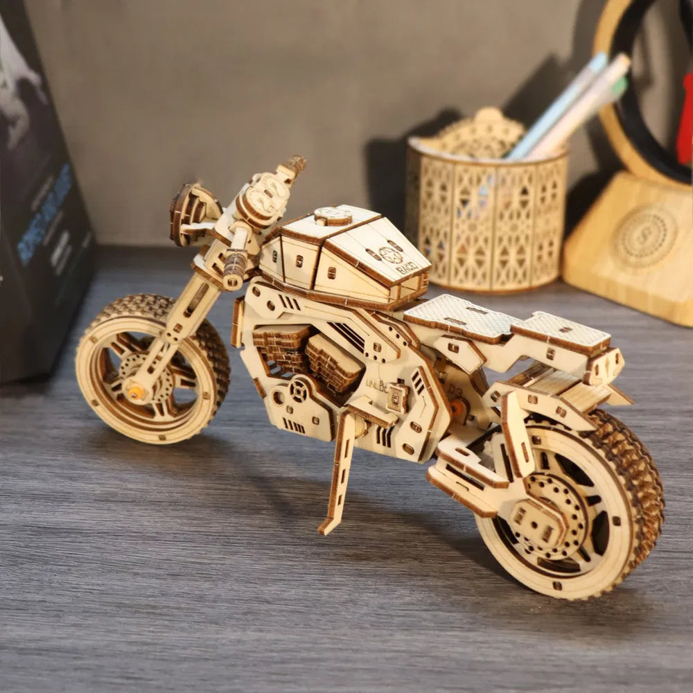 3D Wooden Motorcycle Puzzle Kit | DIY Model Building Craft – in-use product view