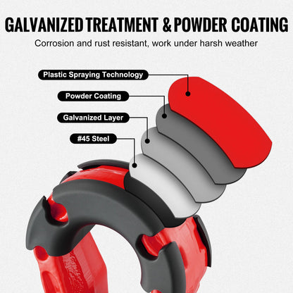 3/4" D-Ring Recovery Shackles 2-Pack, 30-Ton Break Strength, Red – feature detail view