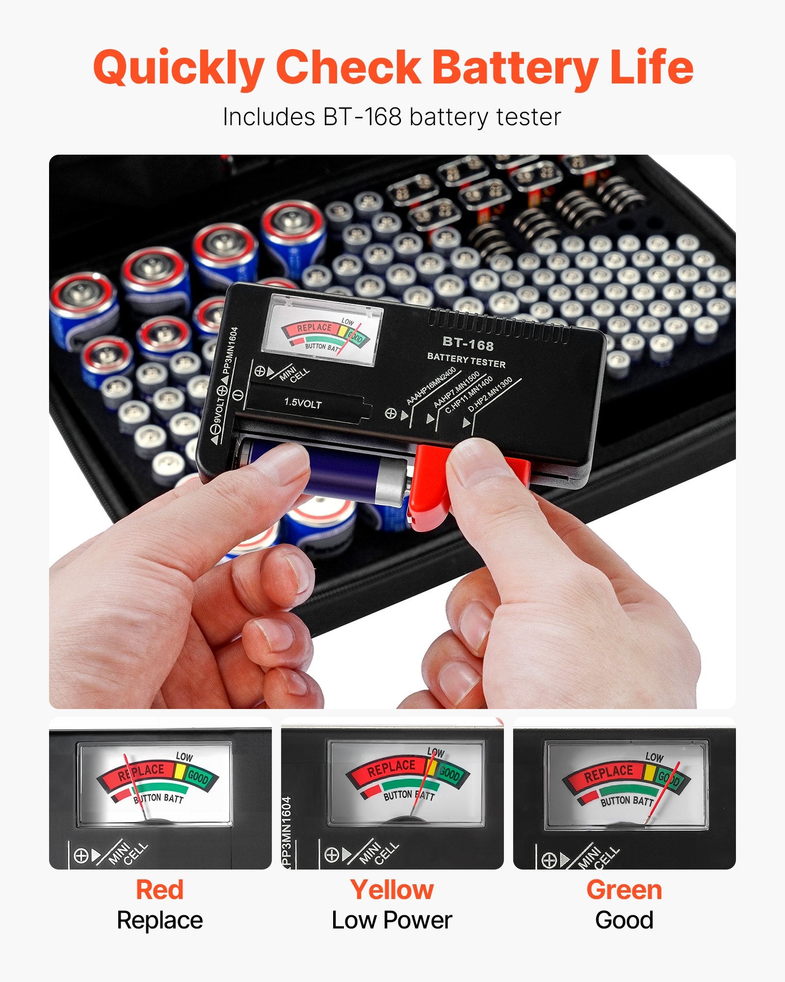 Battery Organizer Storage Box with BT-168 Tester – alternate product view