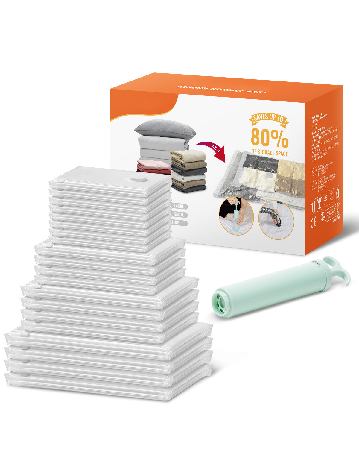 Vacuum Storage Bags 20 Pack with Hand Pump – alternate angle