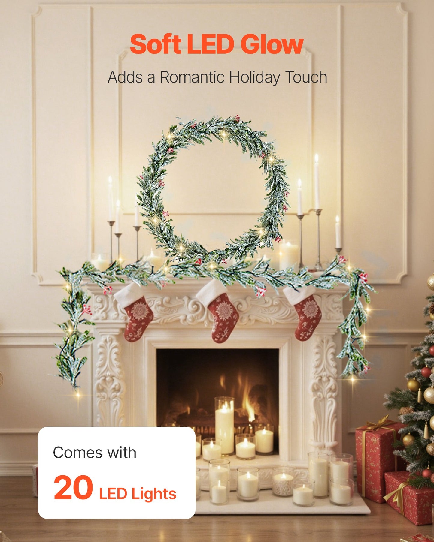 6.6 ft Lighted Christmas Garland with Berries, Olive Leaves & Vines – product detail view