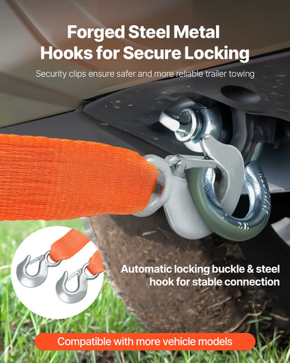 17,000 lb Heavy-Duty Tow Strap with Hooks, 20 ft – feature detail view