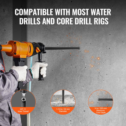 1-1/4" Wet Diamond Core Drill Bit, 14" Drilling Depth, 5/8"-11 Thread – feature detail view