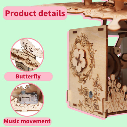 3D Wooden Carousel Music Box | Handmade DIY Puzzle Model – alternate product view
