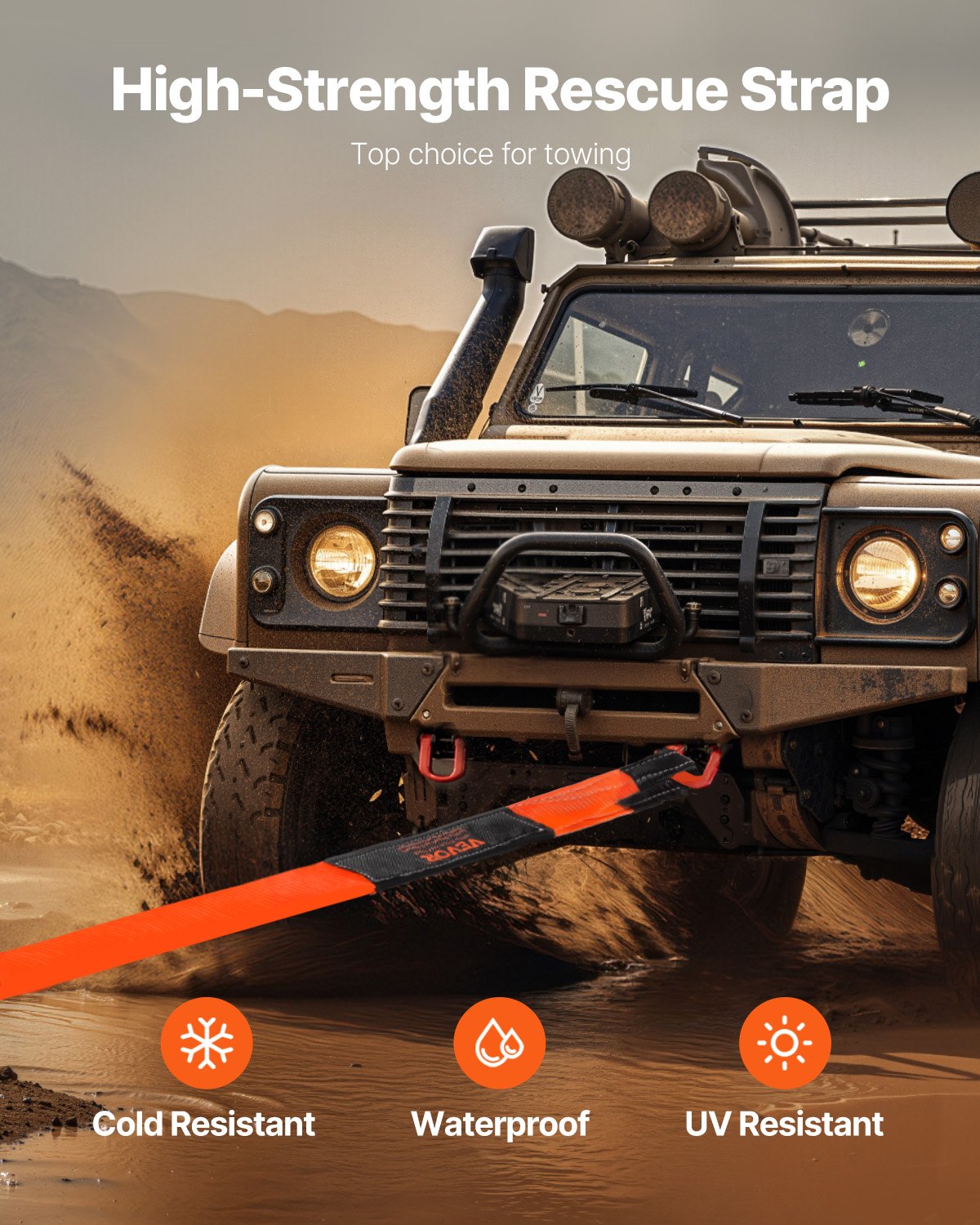 36,000 lb Heavy-Duty Tow Strap, 8 ft Emergency Recovery Rope – additional product view