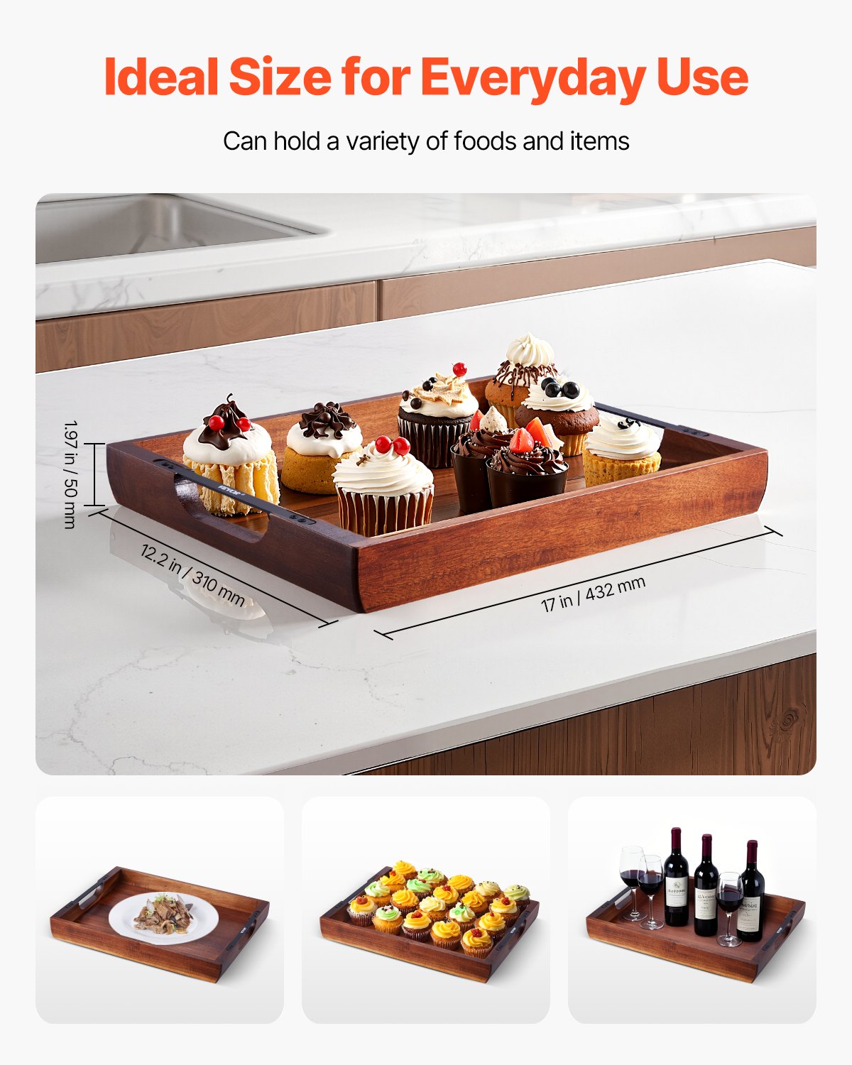 Acacia Wood Serving Tray 17 x 12.2 in with Handles – additional product view 10