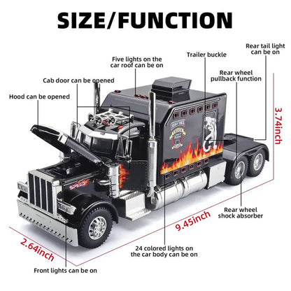 Diecast Semi Truck Toy with Trailer, Lights & Sound for Kids – alternate product view