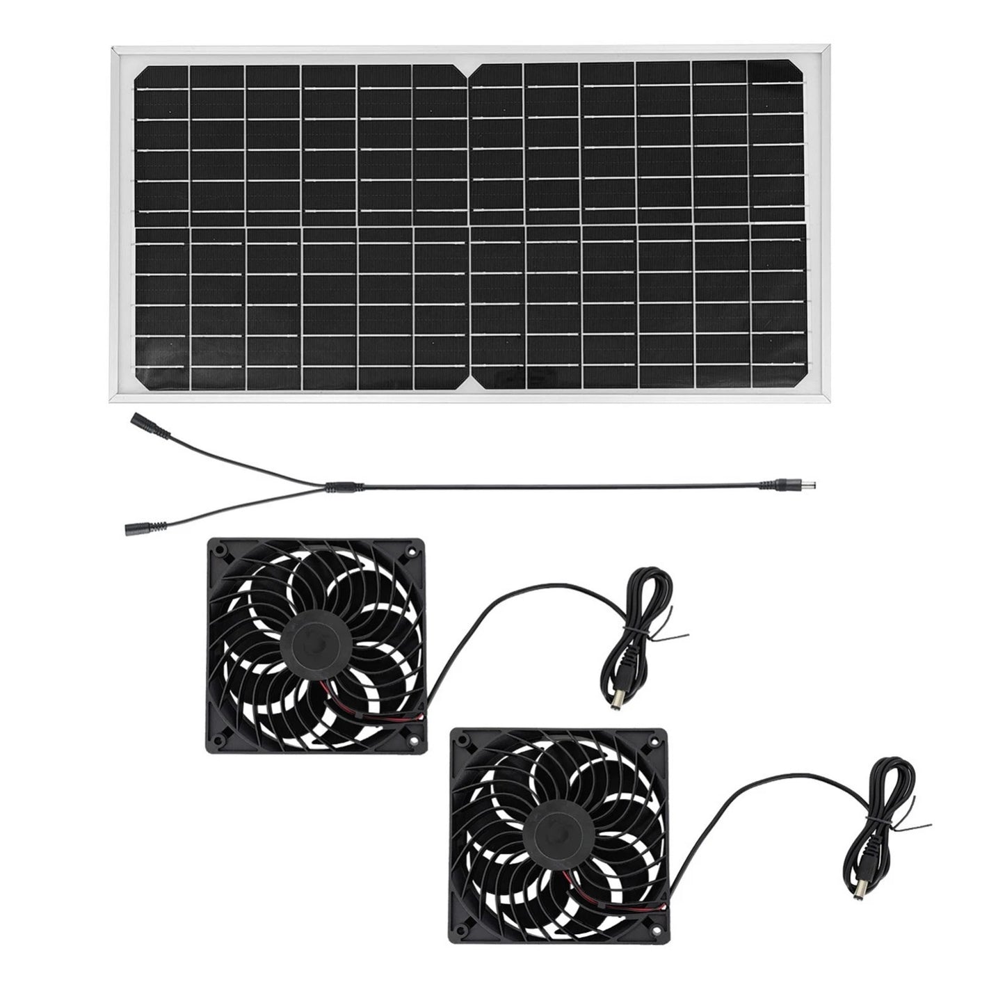 Solar Powered Vent Fan 16W Panel Dual Exhaust Fan Greenhouse Chicken Coop Kit