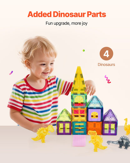 56-Piece Magnetic Dinosaur Tile Building Set – product detail view