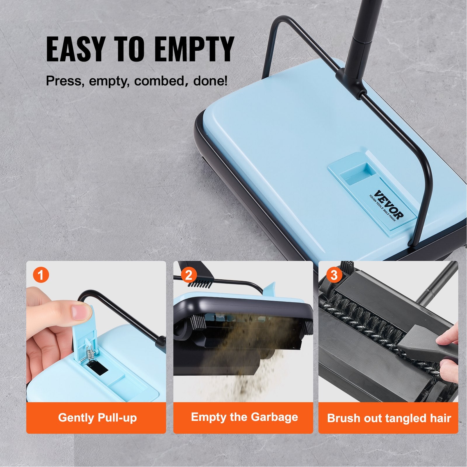 Manual Carpet Sweeper with 300 mL Dustbin – feature detail view