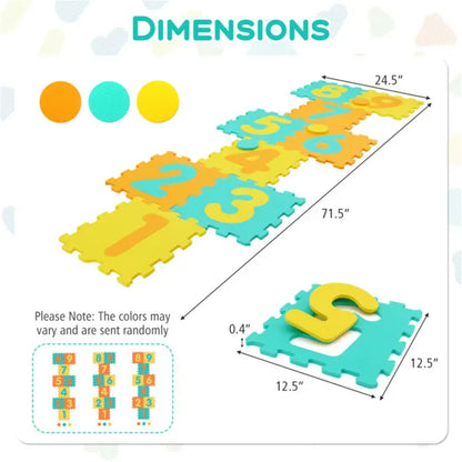 Kids Hopscotch Foam Mat | 9 Interlocking Tiles & 3 Markers – product detail view