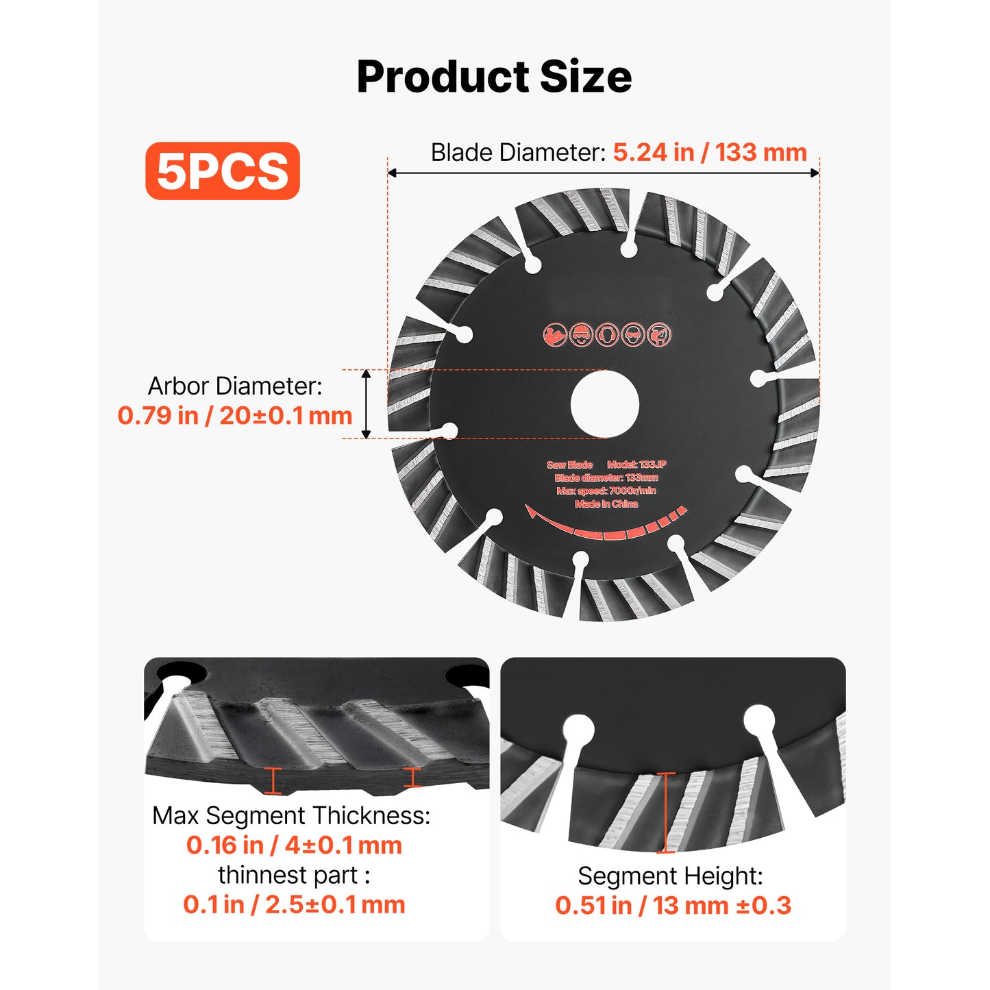 5.24" Diamond Wall Chaser Blades, 5-Pack for Concrete, Brick & Stone – alternate product view
