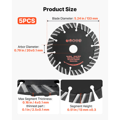 5.24" Diamond Wall Chaser Blades, 5-Pack for Concrete, Brick & Stone – alternate product view