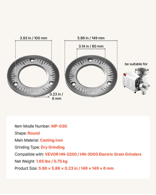 Cast Iron Grinding Plates 2-Pack for HN-2200/HN-3000 Grain Mills – main product view