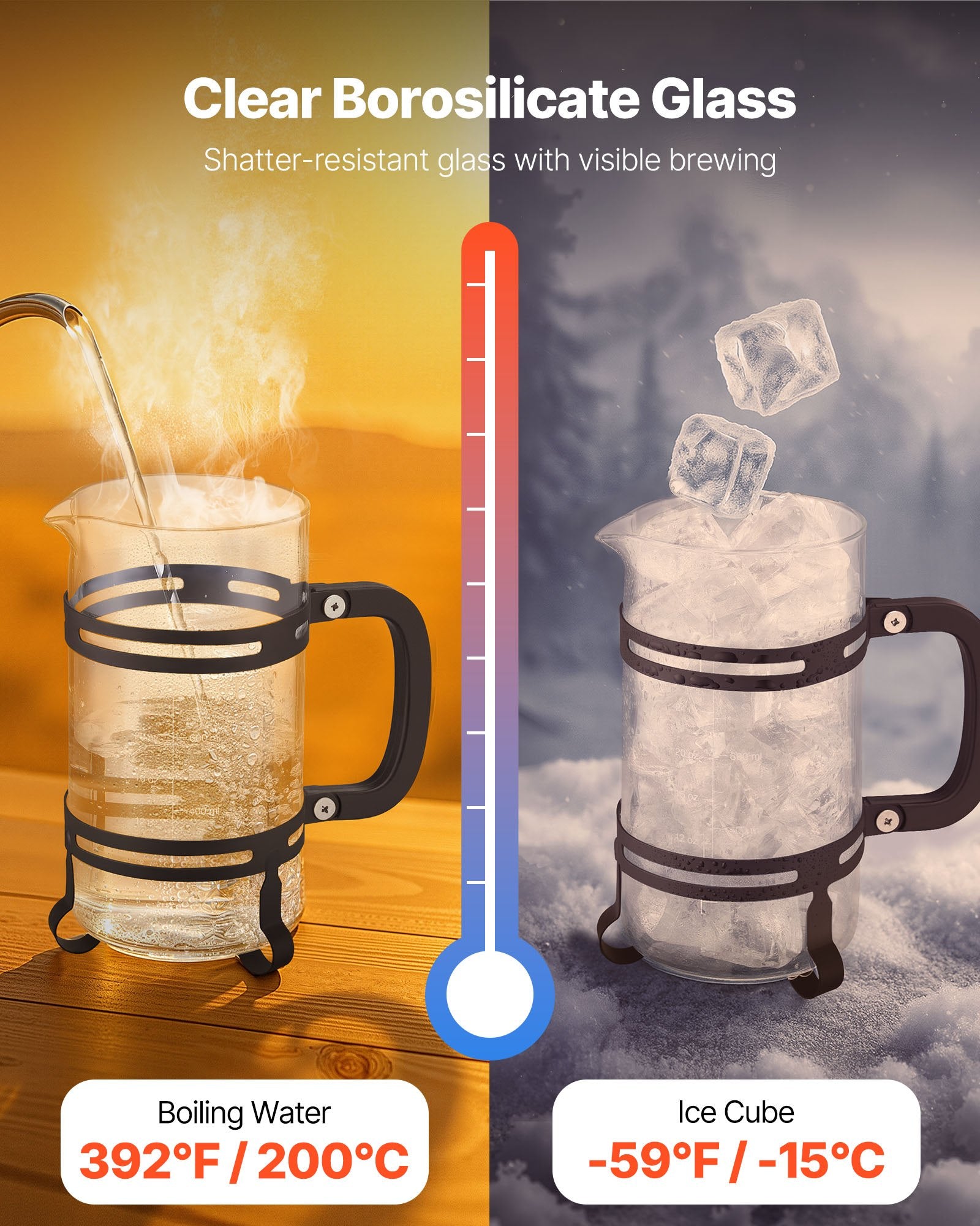 34 oz Borosilicate Glass French Press Coffee Maker, Silver – alternate product view