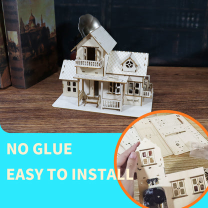 3D Wooden Dollhouse Music Box with LED Lights | DIY Model Kit – feature detail view