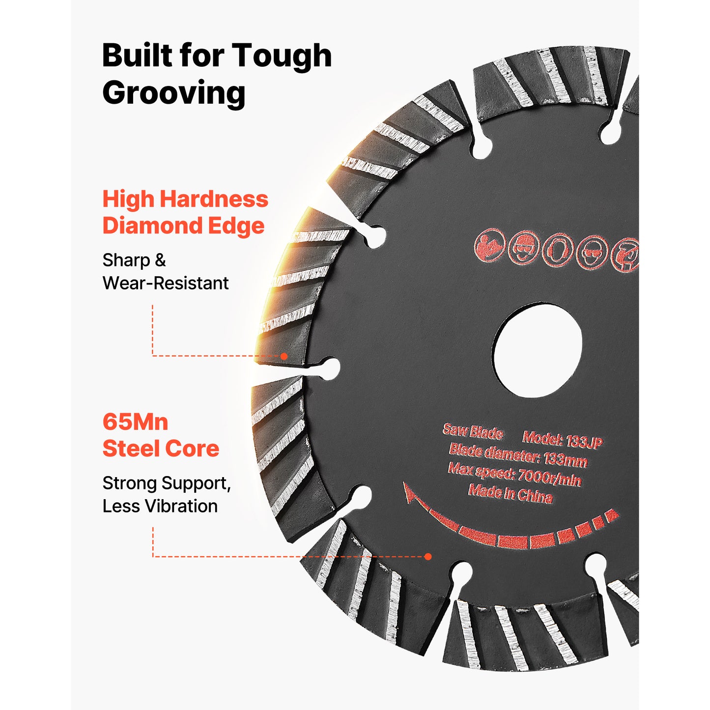 5.24" Diamond Wall Chaser Blades, 5-Pack for Concrete, Brick & Stone – feature detail view