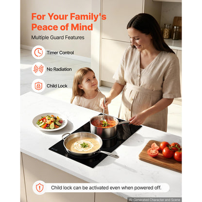 12" 2-Burner 1800W Electric Cooktop, 120V Touch Control – additional product view