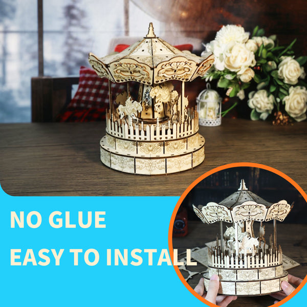 3D Wooden Carousel Music Box | DIY Puzzle Assembly Model Kit – additional product view