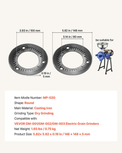 Cast Iron Grinding Plates 2-Pack for GM-001/002/003 Grain Mills – main product view