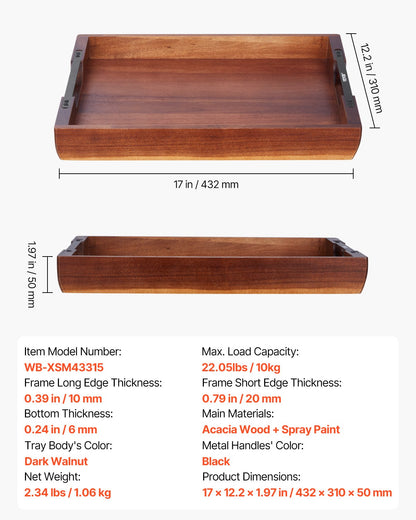 Acacia Wood Serving Tray 17 x 12.2 in with Handles – alternate product view