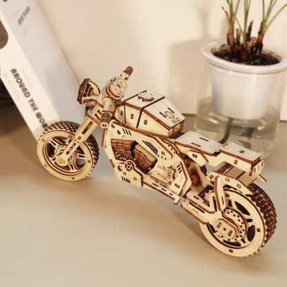 3D Wooden Motorcycle Puzzle Kit | DIY Model Building Craft – additional product view