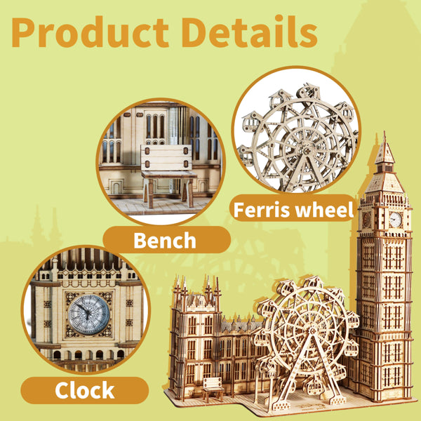 3D Wooden Big Ben Puzzle Clock | DIY Model Building Kit – product detail view