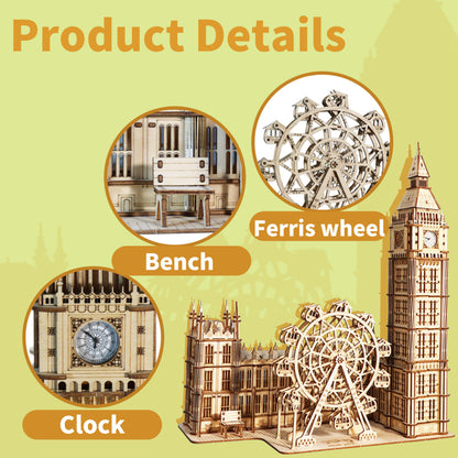 3D Wooden Big Ben Puzzle Clock | DIY Model Building Kit – product detail view
