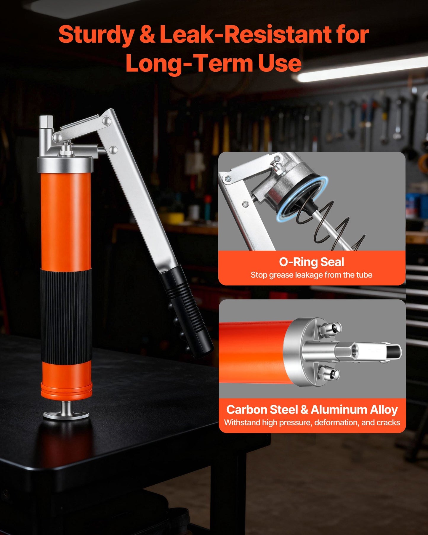 10,000 PSI 14 oz Pistol-Grip Grease Gun Kit with Flex Hose & Nozzles – product detail view