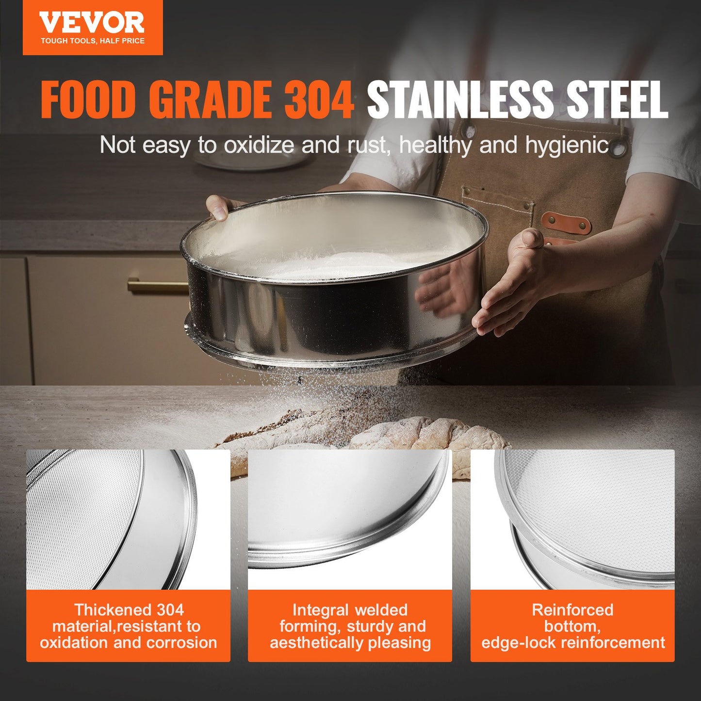 12-Mesh Stainless Steel Flour Sieve for Baking & Cake – alternate product view